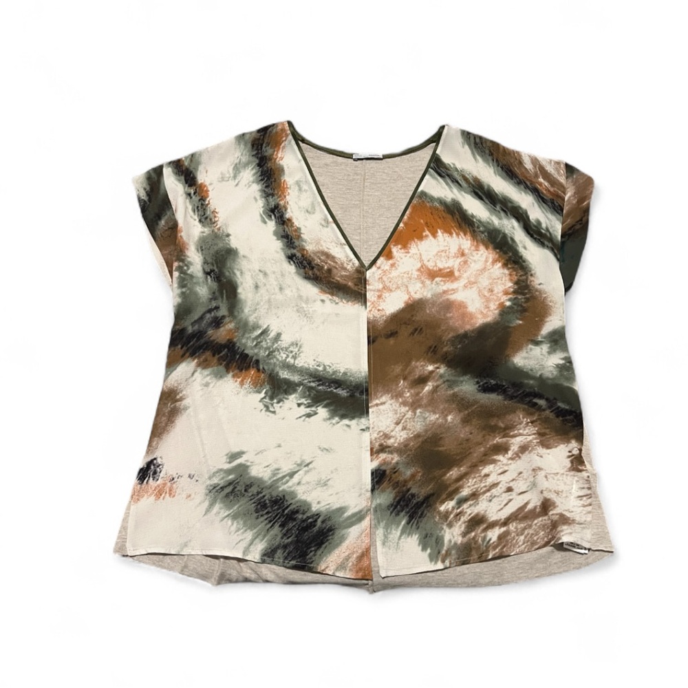 Zara Abstract Print V-Neck Short Sleeve Blouse Multicolor Size XL